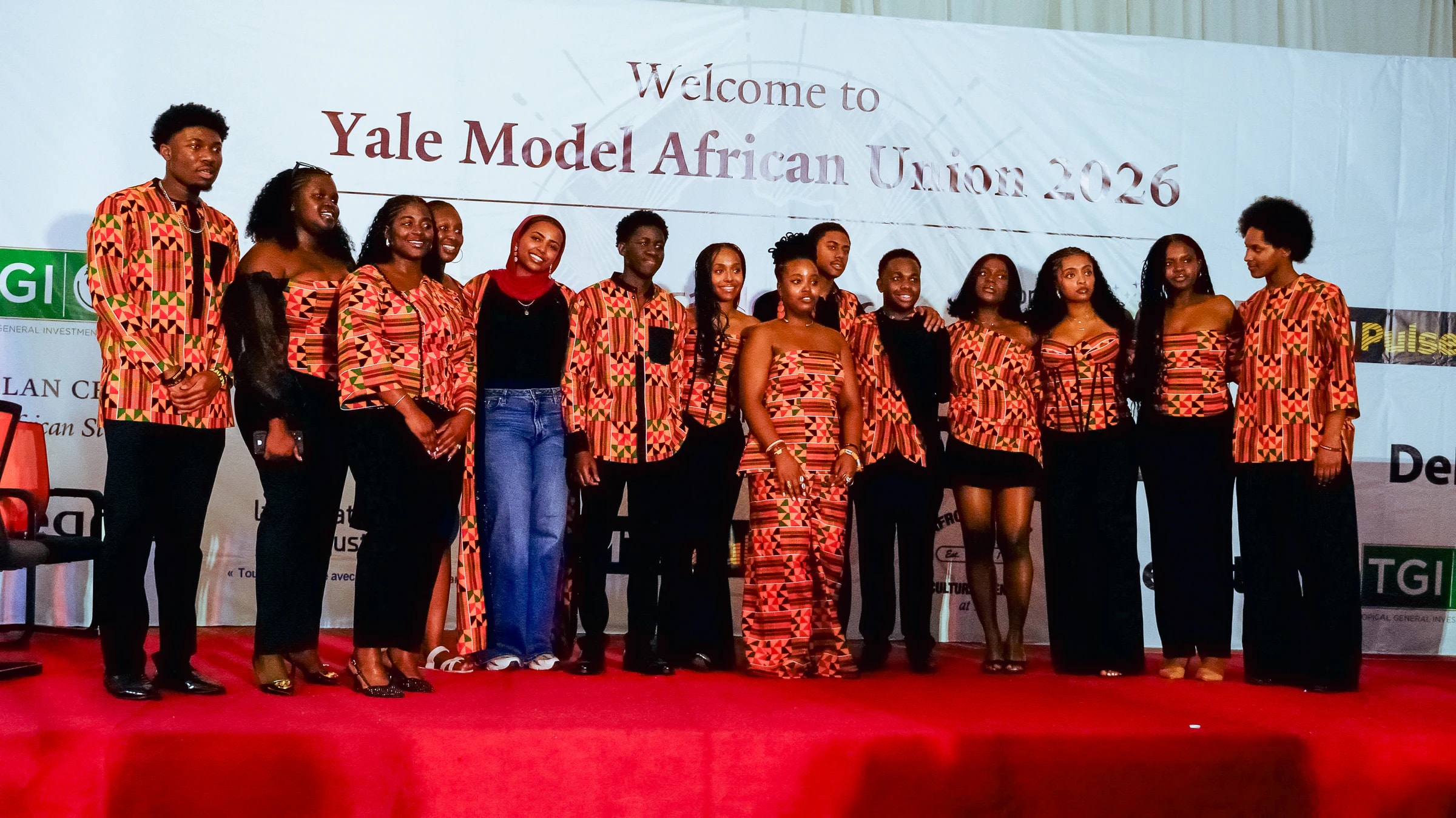 YMAU V student leaders gathered on stage in Accra