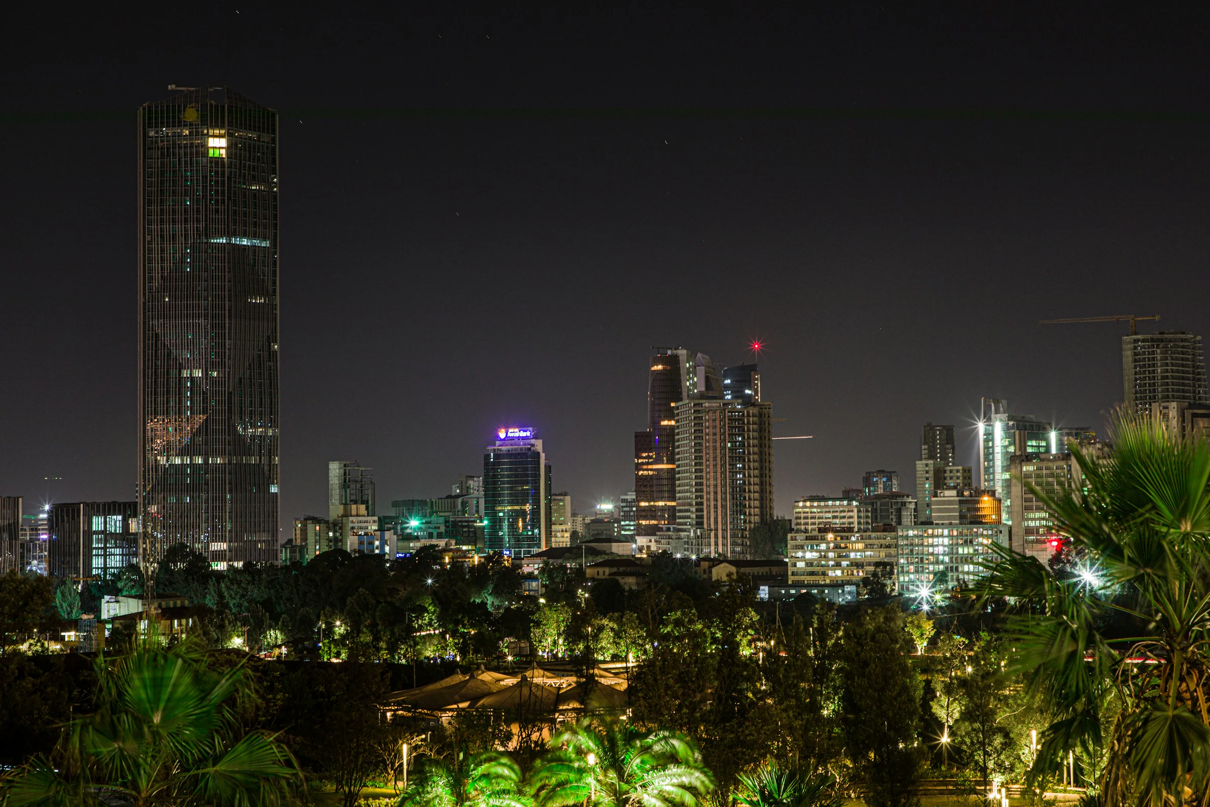 The Addis Ababa skyline illuminated at night